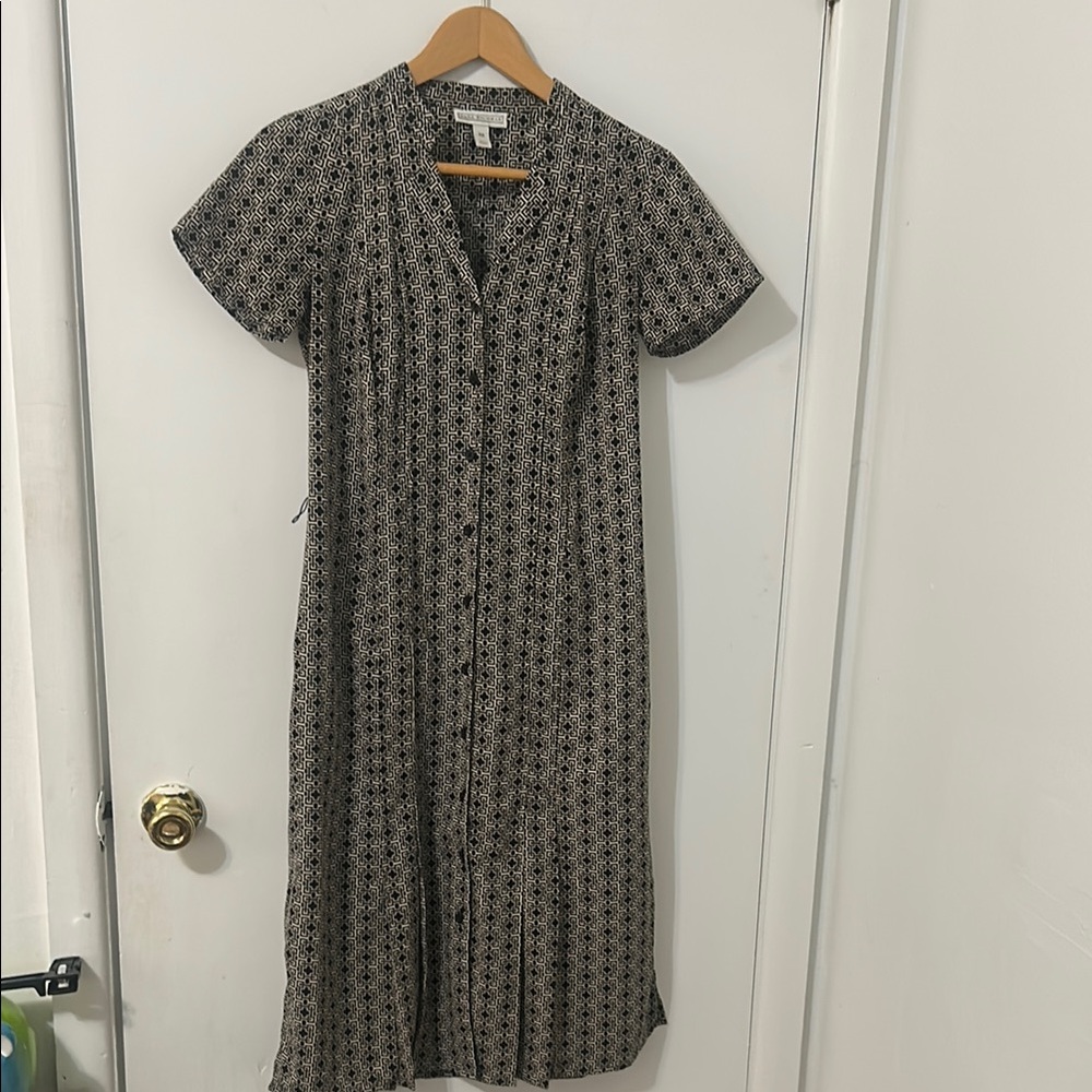 Patterned Black and White Button-Up Dress